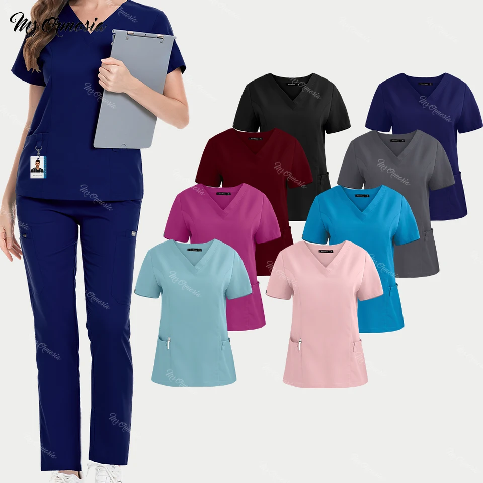 Scrubs Rovnomerný oblek krátky rukáv Vrcholy v krku+rovné nohavice kúpeľné súpravy Ošetrovateľstvo Jednotné viacfarebné domáce zviera Doktor krup