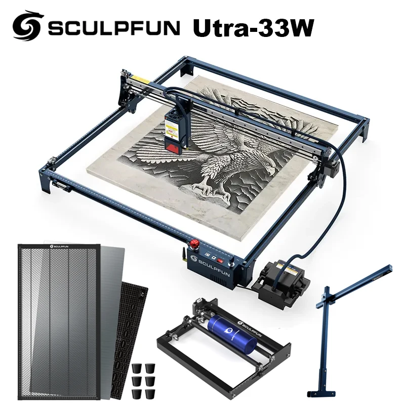 Sculpfun S30 Ultra-33W laserový gravírovací stroj 600x600mm gravírovanie Area BT Connection 32-bitové automatické vzduchové asistencie