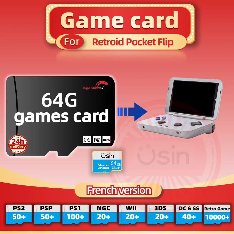 SD Game Card pre retroid vreckovú mini francúzsku verziu Retro PS2 PSP Games Android Gaming Portable Console Memory TF High Speed ​​64G