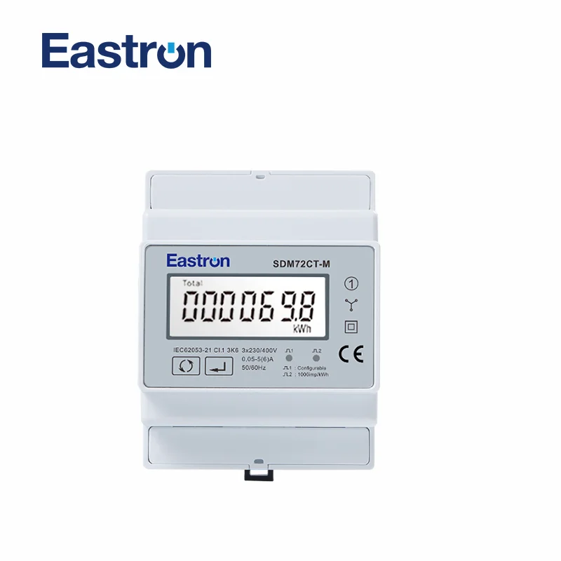 SDM72CT-M, trojfázový štvorpruhový merač Energy Rail Energy, pripojený 1A/5A CT, RS485 Modbus RTU a pulzný výstup, net-stredný