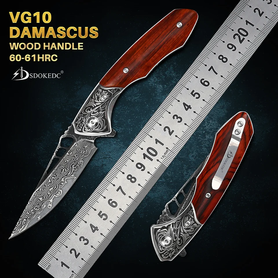 SDOKEDC VG10 DAMASCUS VSPEC nože pre mužov Utility Flupper Tactical Skladací nôž na kempingové lovecké rybolov a EDC