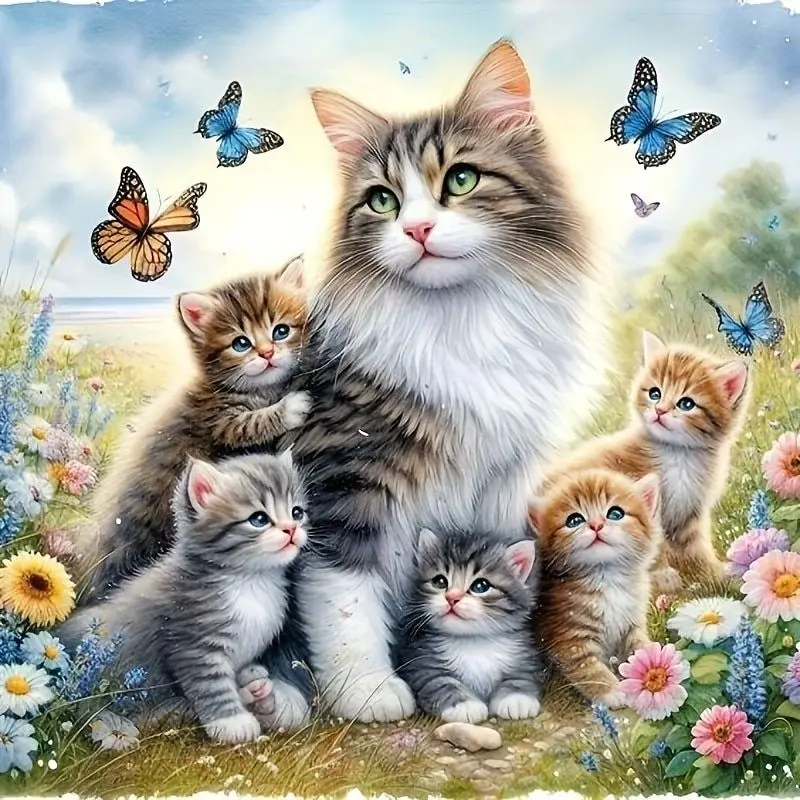 Sdoyuno DIY Diamond Painting Animal Cat Flowers Full Smope