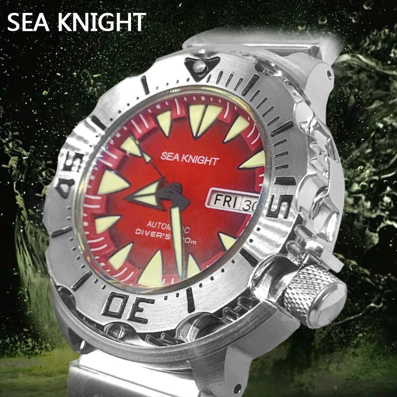 Sea Knight Monster V2 Men Mechanické hodinky 200 metrov vodotesné zafírové sklo z nehrdzavejúcej ocele NH36A Automatické pohyby hodinky