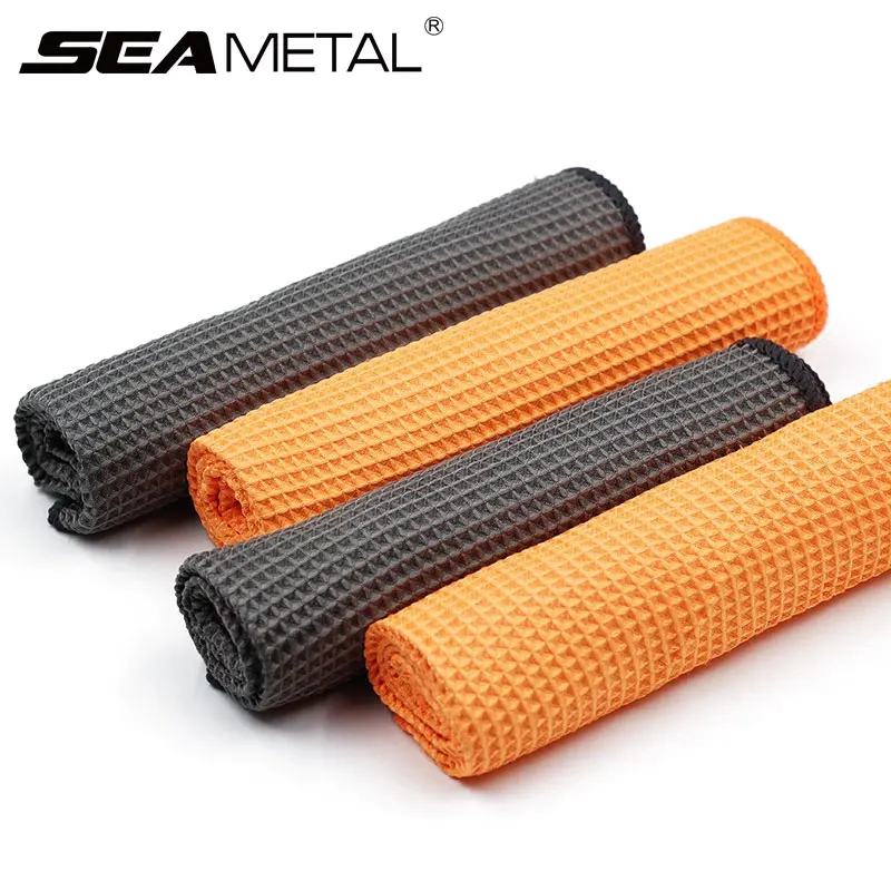 Seametal 2pc umývanie automobilu mikrovláknový uterák na uteráky Sušenie sklenené okno Čisté utierky automatické detaily Weafy Weave pre kuchynskú kúpeľňu 40*40 cm