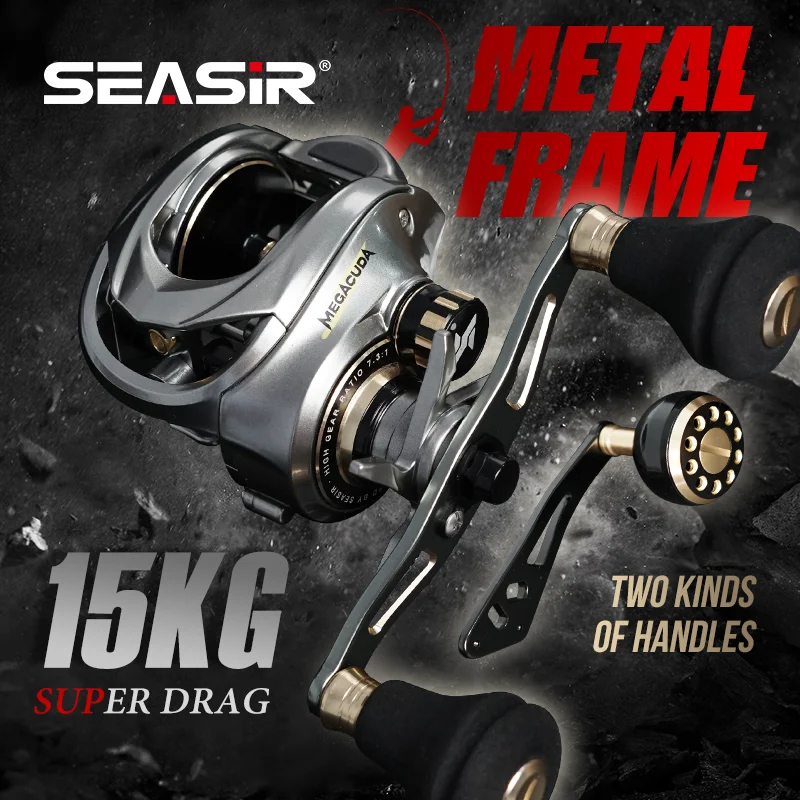 Seasir Megacuda Baitcasting Drag Drag 15kg Deep Spool 6.5: 1 Hliníkový rám