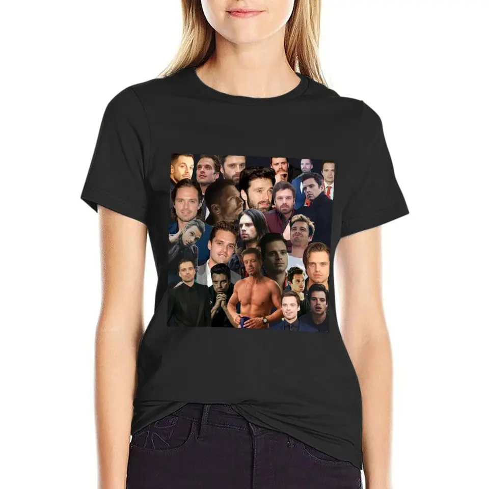 Sebastian Stan Photo koláž Tričko Tričko Roztomilé oblečenie plus veľkosti Tops Hippie oblečenie tričká pre ženy voľné fit