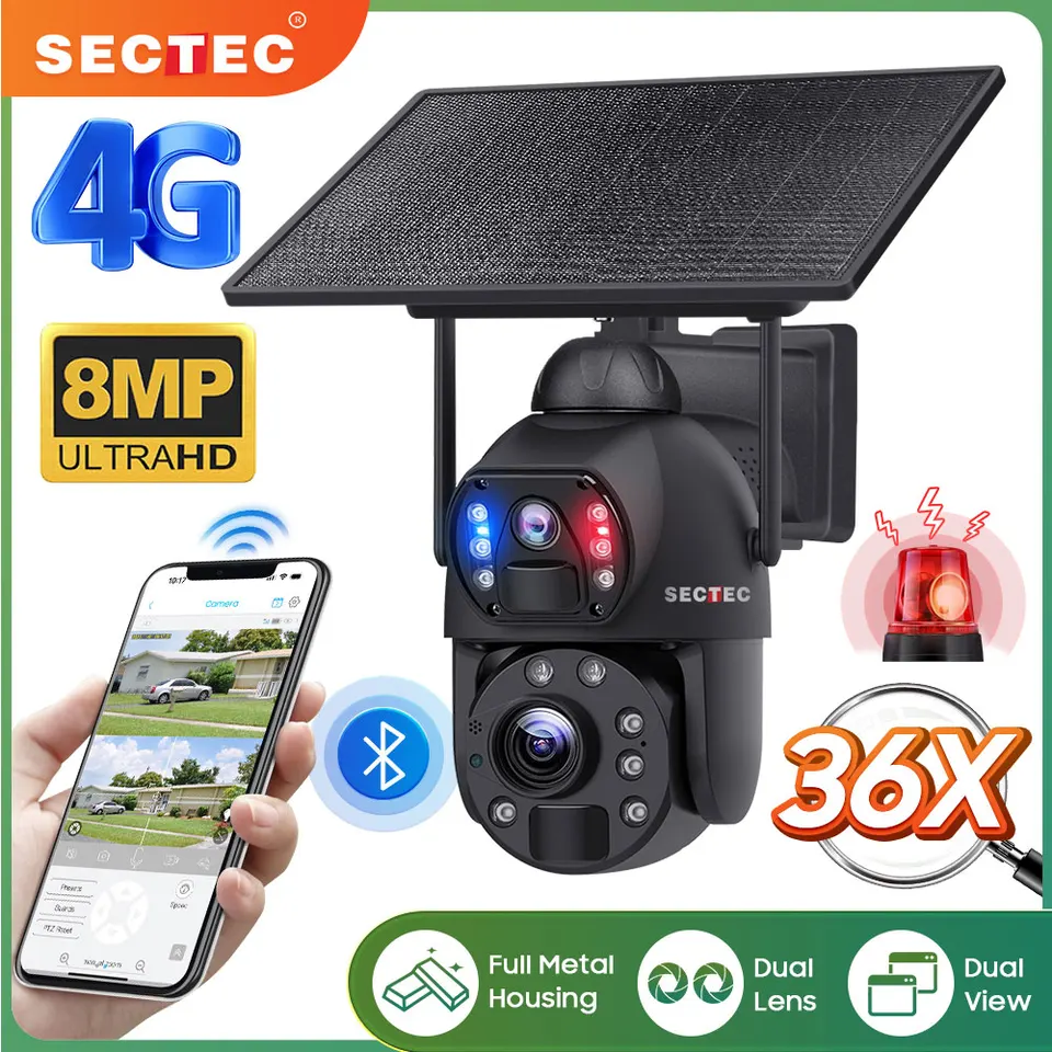 Sectec 8MP 36X Zoom Dual View Solárna batéria PTZ fotoaparát wifi WiFi Wireless Home Dohľad