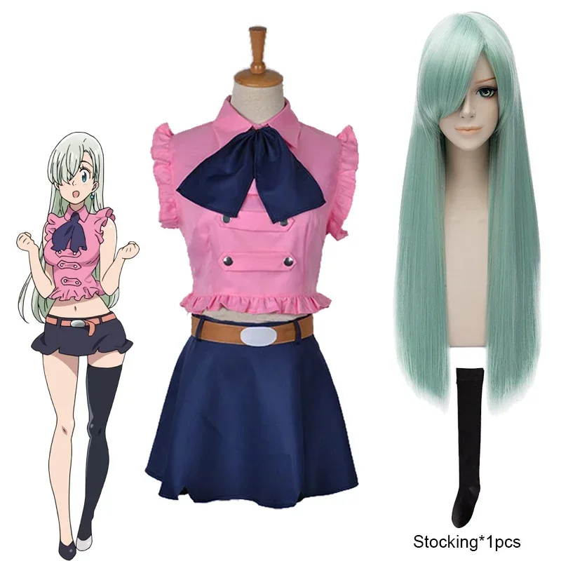 Sedem smrtiacich hriechov Liones Cosplay kostým Elizabeth Wig svetlozelená dlhé vlasy Dámske dámske sukne obleky Mn3