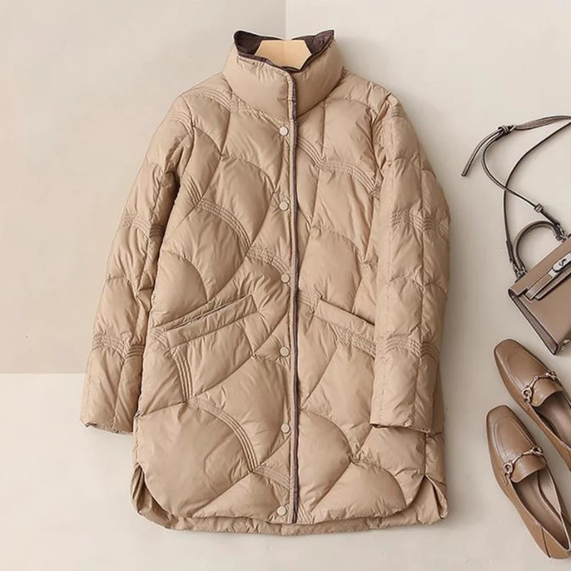 Sedutmo Long Women Duck Down Jackets Ultra Light Winter Vintage Slim Coat Autumn Casual Warm Warm Black Quilted Parkas ED2057
