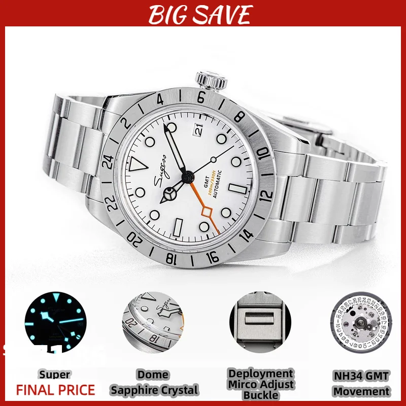 Seestern GMT Mens hodinky Automatické pohyby NH34 nepremokavé mechanické náramkové hodinky Dome zafír Crystal Ar Casting Flying spona