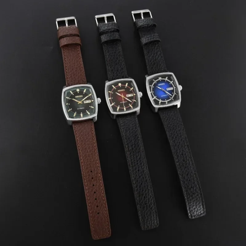 Seiko mužské seiko tonneau hodinky na opasok Vintage Zelený disk späť priehľadné automatické mechanické hodinky potápačské hodinky kožené remienok