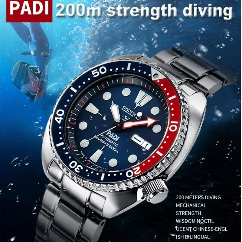 Seiko Pánsky Padi Srpe99 Water Ghost Automatické mechanické hodinky potápačské hodinky Strieborné remienok Blue červené rázové zápästie Watch