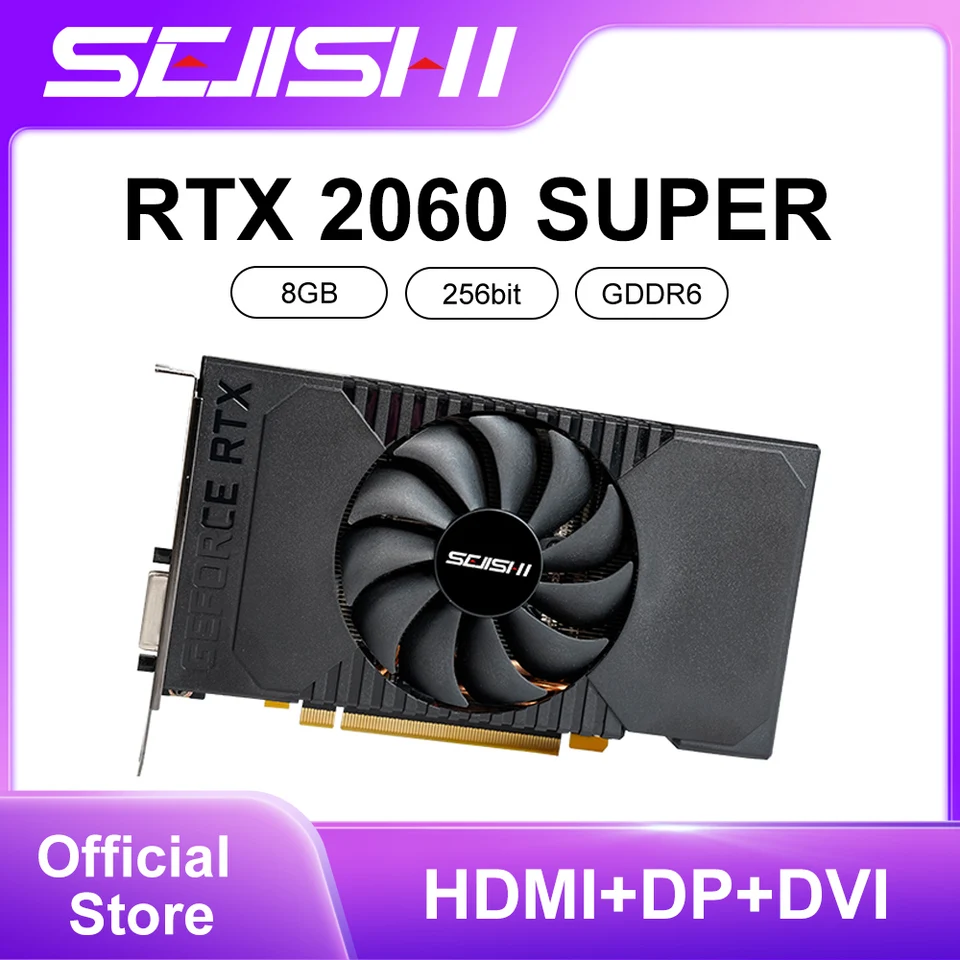 Sejishi Sjs RTX 2060 Super grafická karta GeForce Nvidia 2060S GDDR6 8G 256bit VDieo Card Gaming GPU Single Cooling Fan Itx Case