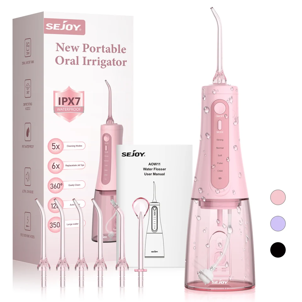 Sejoy Electric Peroral Igrigator Vodný flór Prenosný zubný voda Flosser 6 Jets 5 režim