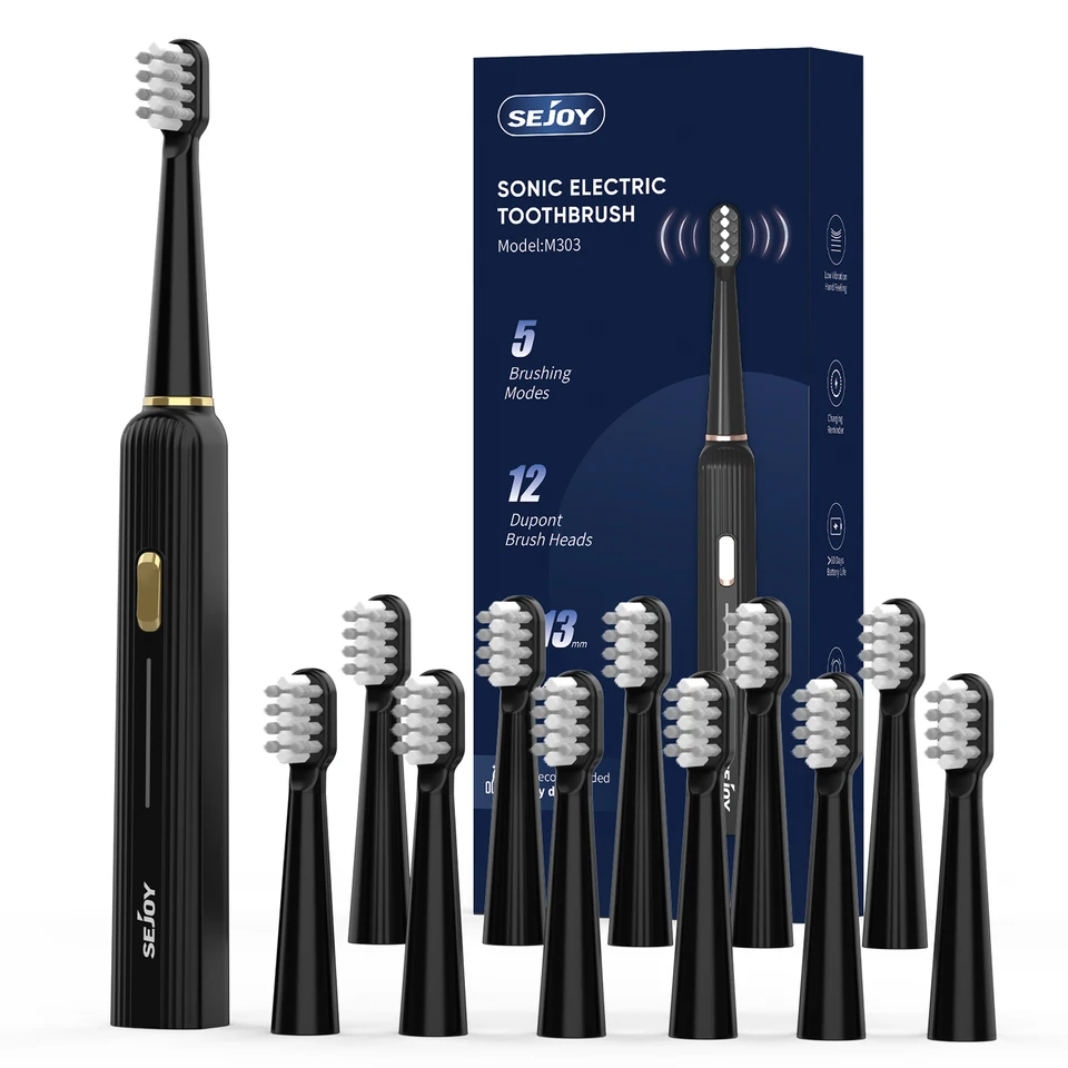 Sejoy Electric zubná kefka 5 režimov USB Nabíjateľné 12 náhradných hlavy zubnej kefky