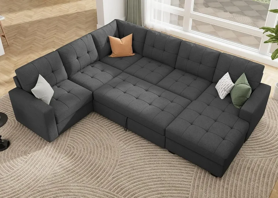 Seková spánková pohovka vytiahnite posteľ s úložným priestorom, pohovka sekcie Sleeper, sekčná spánková posteľ pre obývaciu izbu, tmavošedá