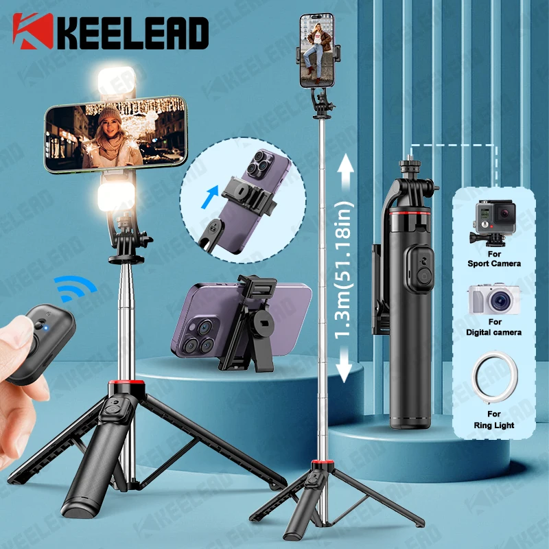 Selfie Stick TriDod 360 Rotácia nad vzhľadom, prenosný stojan s bezdrôtovým diaľkovým ovládačom, pre svetlá digitálne fotoaparáty GoPro, pre smartfóny