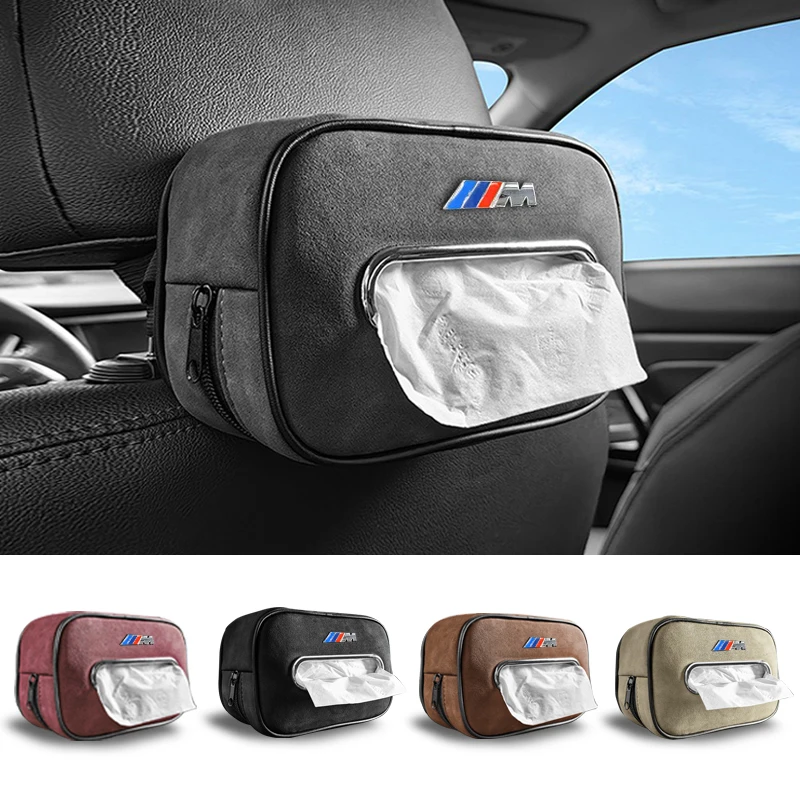 Semišové kožené auto Interiérový tkanivový box automatické sedadlo chrbta zavesenie vrecka pre BMW M Power E46 E90 E60 F10 F30 E39 E36 E87 G30 Performance