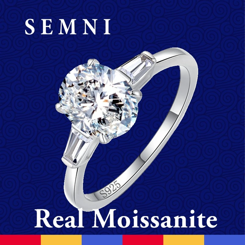 Semni 2.0ct Oval Cut Moissanite Diamond Ring for Women Ruby Sapphire Emerald Promise Band 925 Sterling Silver Aillos Freeship