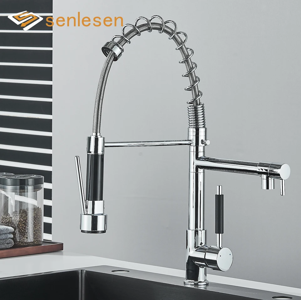 Senlesen Spring Kitchen Kuchyňa sťahovajte dole postrekovača paluba 360 ° otočná kuchynská drez Faucet