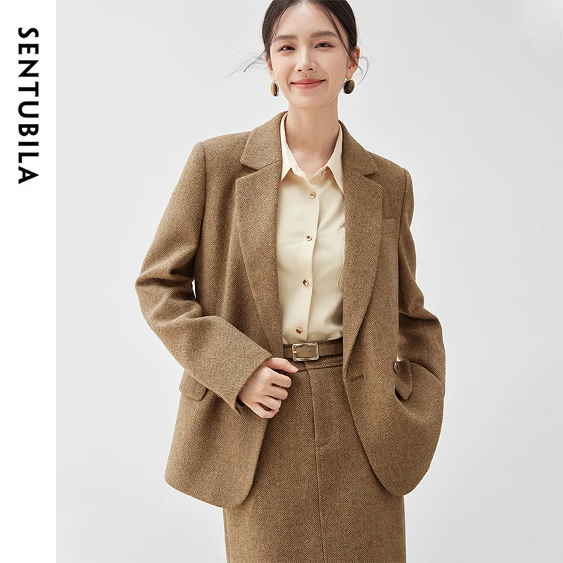 Sentubila vlnená zmes na mieru na mieru sako Women Women Women Wink Straight Jacket 2024 England Style Fashion Famen Woman Outerwear 144x57016