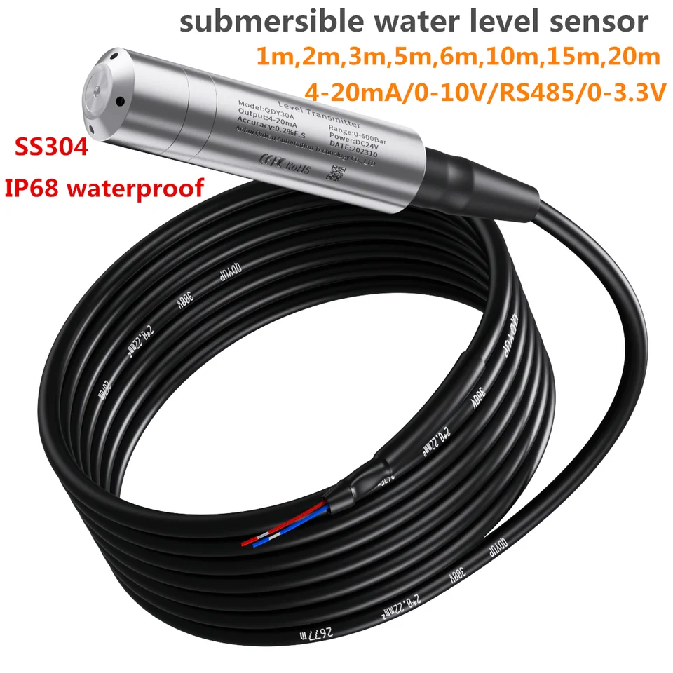 Senzor hydrostatického kvapaliny 4-20MA 0-10V 1M 2M 3M 5M 10M 15M 20M prevodník 0-3,3 V Senzor DC24V DC5V