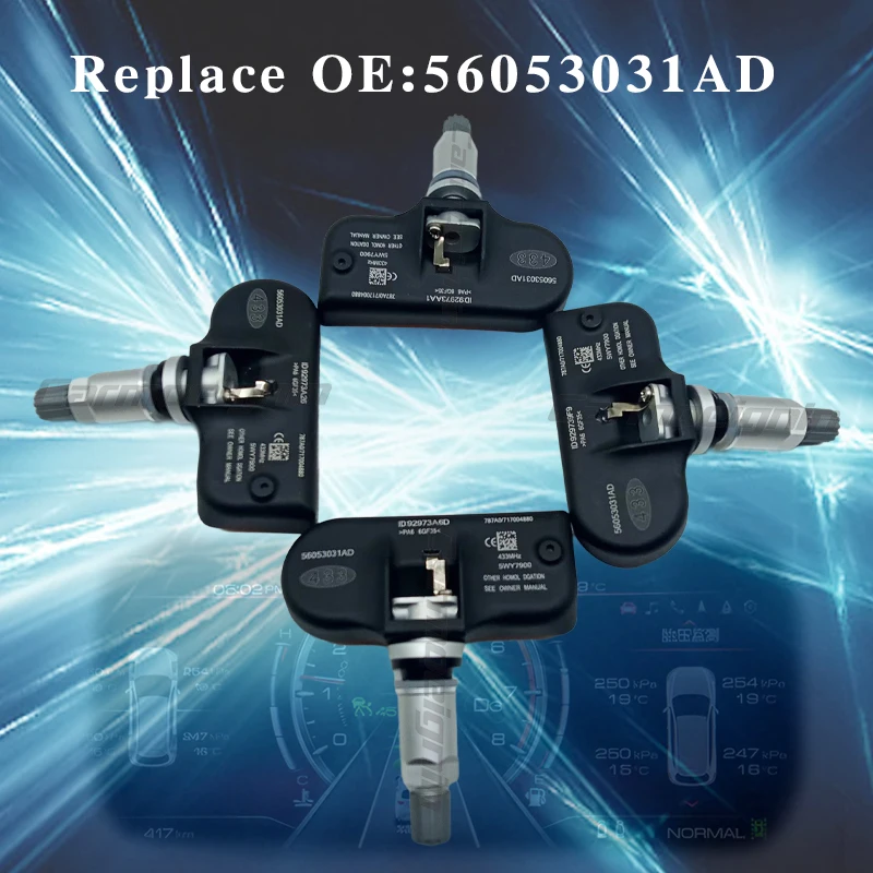 Senzor tlakového systému pneumatík 433 MHz pre Jeep Grand Cherokee 2008 2009 2010 pre Dodge Journey Chrysler 56053031AD 4ks/1set