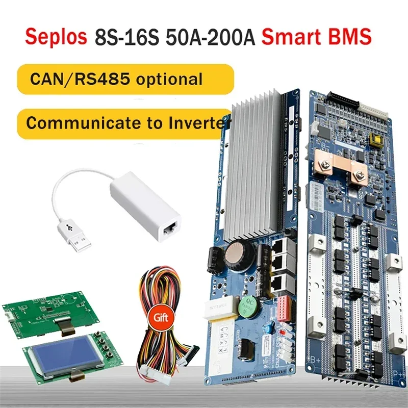 Seplos Nový inteligentný BMS podporný doska Bluetooth Li-ion LifePo4 môže RS485 komunikovať s meničom 48 V 13S 14S 15S 16S 100A 150A 200A
