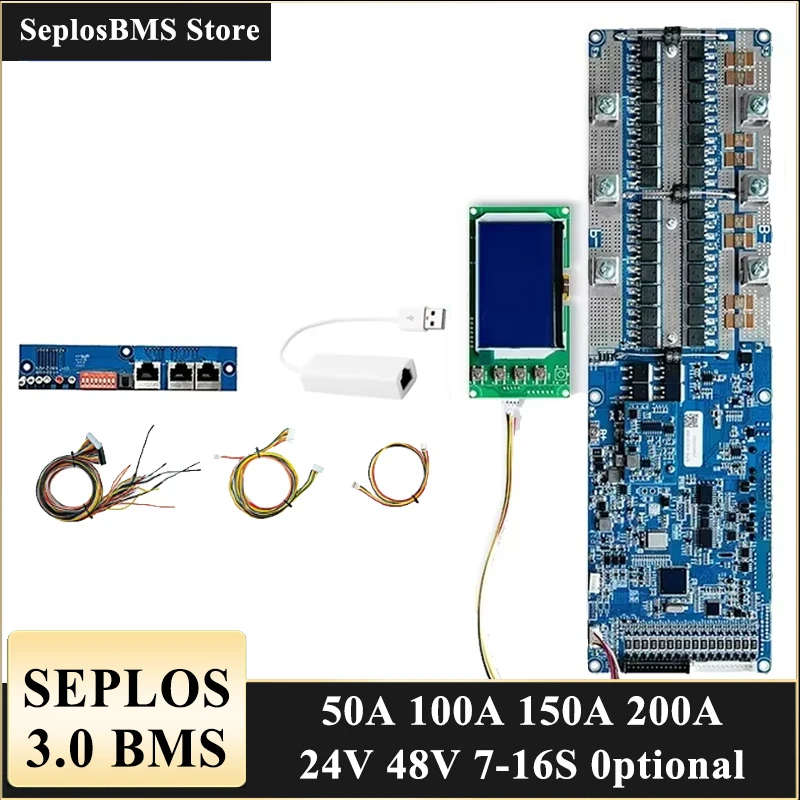 SEPLOS SMART BMS LI-ION LIFEPO4 BMS 48V CAN/RS485 Bluetooth komunikuje s meničom 8S 13S 14S 15S 16S 50A 100A 150A 200A