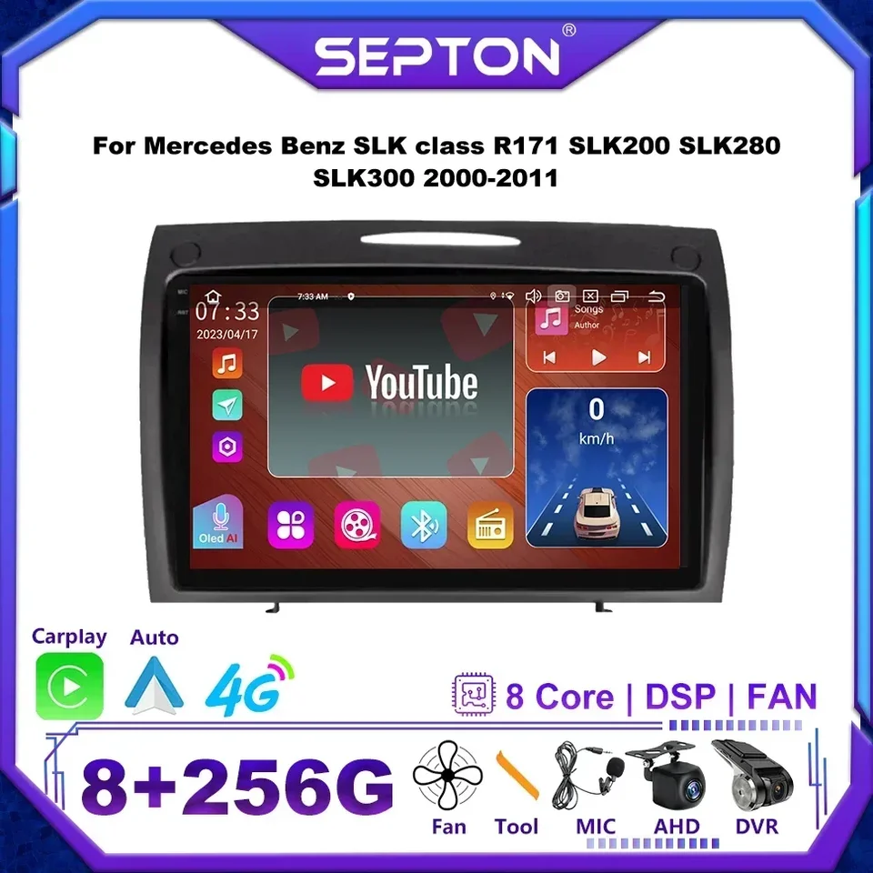 SEPTON Android 12 Cardio Radio pre Mercedes Benz SLK trieda R171 SLK200 SLK280 SLK300 2000-2011