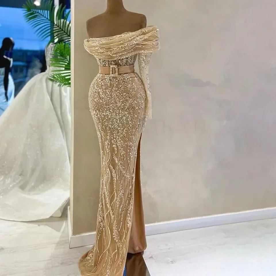 Serene Hill Arabic Nude Mermaid Jedno rameno korálkové luxusné dubajské večerné šaty na večierok 2024 LA72161 Prispôsobené