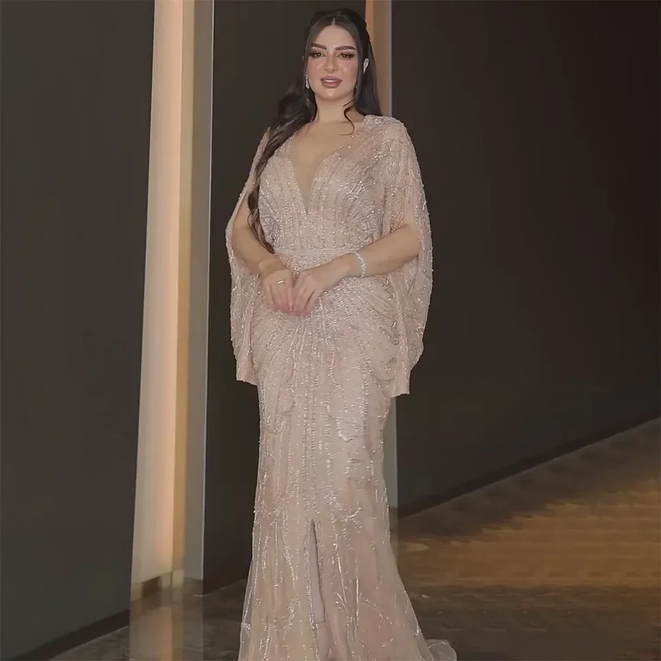 Serene Hill Arabské zlato Elegantná morská panna Čierne korálkové večerné šaty Diamond pre večierok 2024 LA72288A Prispôsobené