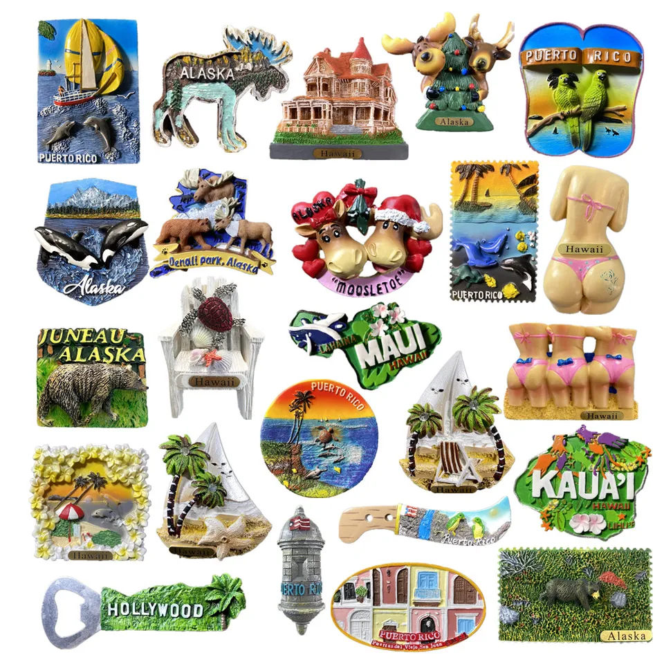Severná Amerika USA Aljaška Puerto Rico Hawaii Magnets Magnets Tourism Souvenir Chladnička magnetický
