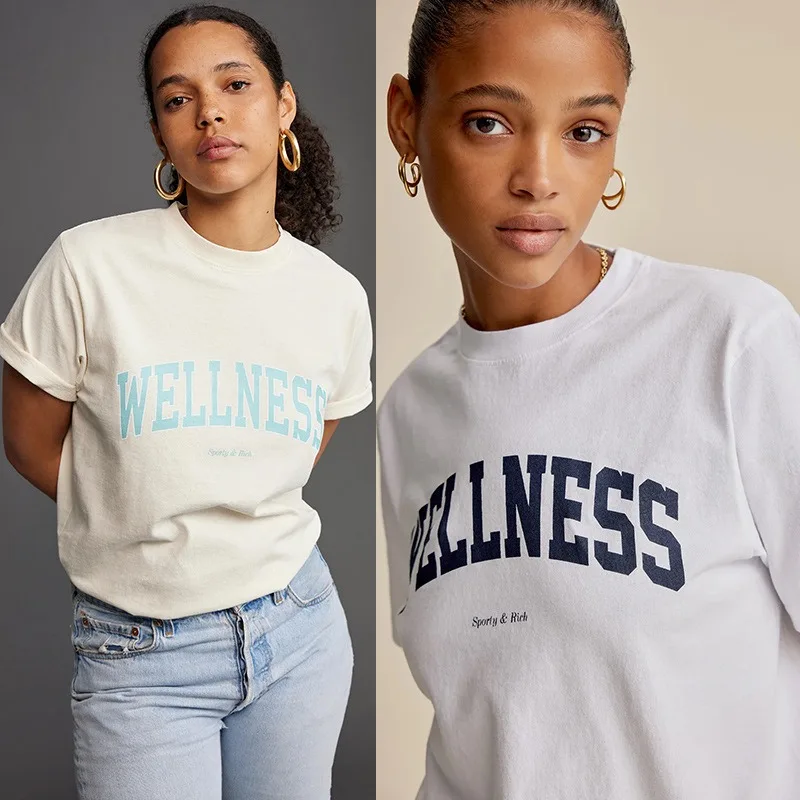 Severoamerické dámske tričko Sporty & Rich Brand Classic Wellness Print Cotton Trowe Ruckve T tričko módne odevy odevy Tee