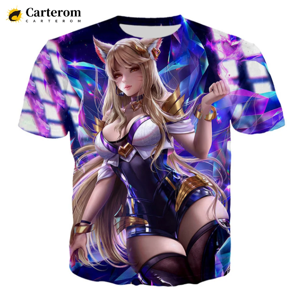 Sexy Akali 3D tlač Tričko League legendy T košeľa Men Menženia módne príležitostné tričko Harajuku Tshirt Streetwear Cool Tops