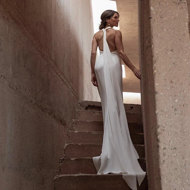Sexy backless High -Split Hem koncové svadobné šaty pre svadobnú družičku banketu narodeninové oslavy promové koncové šaty