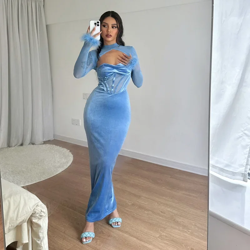 Sexy chlpatý biely telescon dlhé šaty Dámske jeseň na súla