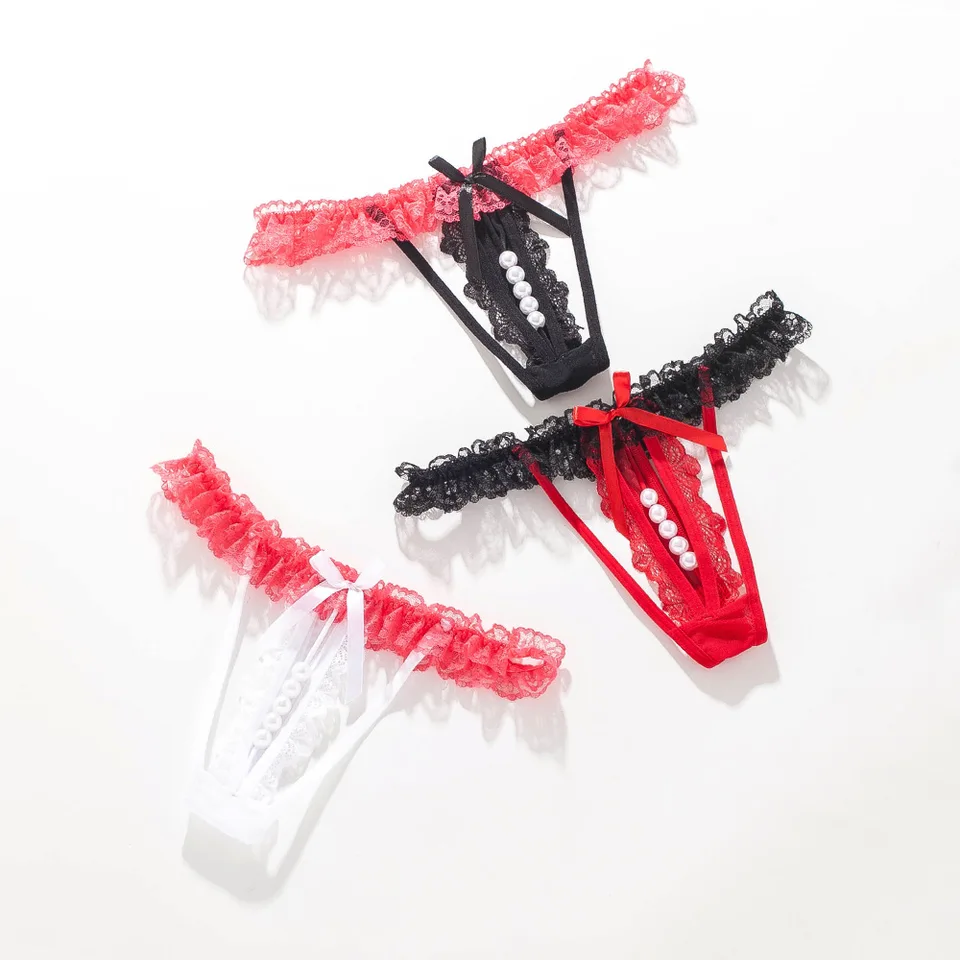 Sexy dutiny horúce ženy spodná bielizeň G-String Double Strap Pearl Massage Underwear THOG SILD FARBA Nízky pás