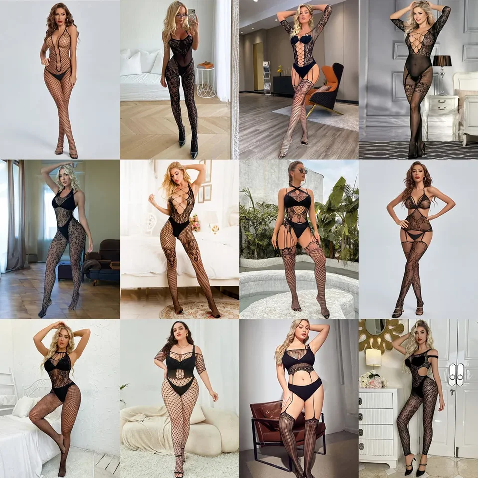 Sexy duté rybie siete BodySuits Vidieť cez sieťové kostýmy na celom tele.