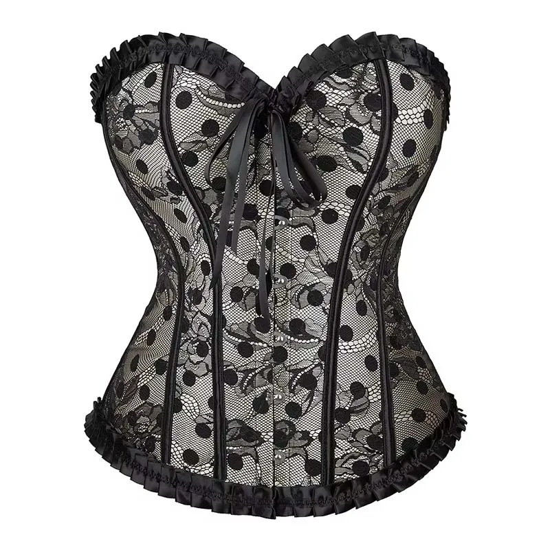 Sexy dámske korzety Overbust Ladies Lace Up Polka Dots Fashion Corsets and Bustiers Tops Slimming Body Shaper Lingerie Korset