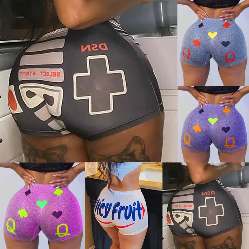 Sexy dámske písmená Tlač šortiek letné príležitostné neformálne pása Krátke nohavice Športové vonkajšie nohavice Horúce sexy klubové večierky Fitness Shorts