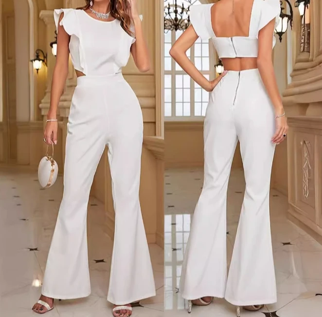 Sexy elegantné dámske biele zviazané temperamenty kombinézy dochádzajúce ženským oblečením letné ženy tenké elegantné vysoké pásové kombinácie