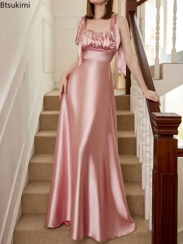 Sexy elegantné elegantné dlhé klubové večierky 2025 Women, družička pre družičku s veľkým hojdaním Lady, solídne podväzky, šnurované dlhé šaty