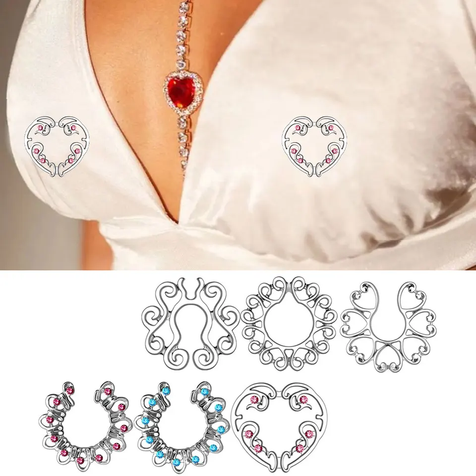 Sexy falošné piercingové bradavky Rings for Women Dutinu vzor Vzor bradavky Clamp 316L z nehrdzavejúcej ocele Beach Party Party Decor Decor Toderry
