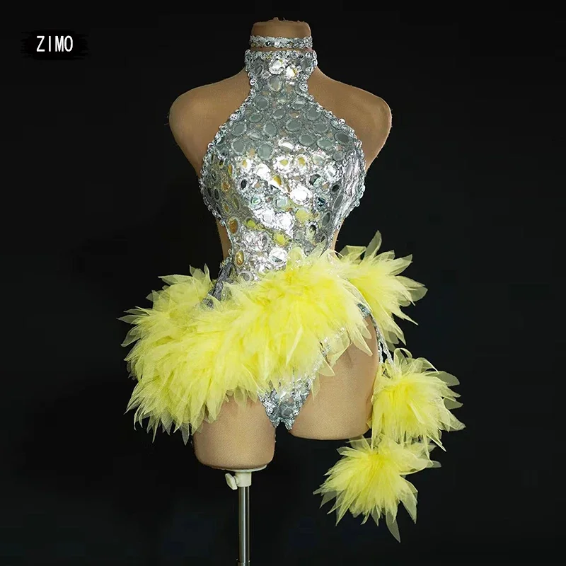 Sexy flocin kamienok šaty žltá čierna priehľadná čipka s čipkou párty narodeniny Ženy drag queen outfits
