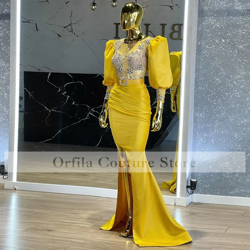 Sexy formálne večerné šaty pre ženy africké plesové šaty korálky krištáľové dlhé rukávy svadobné hosťujúce večierok nosenie prispôsobené