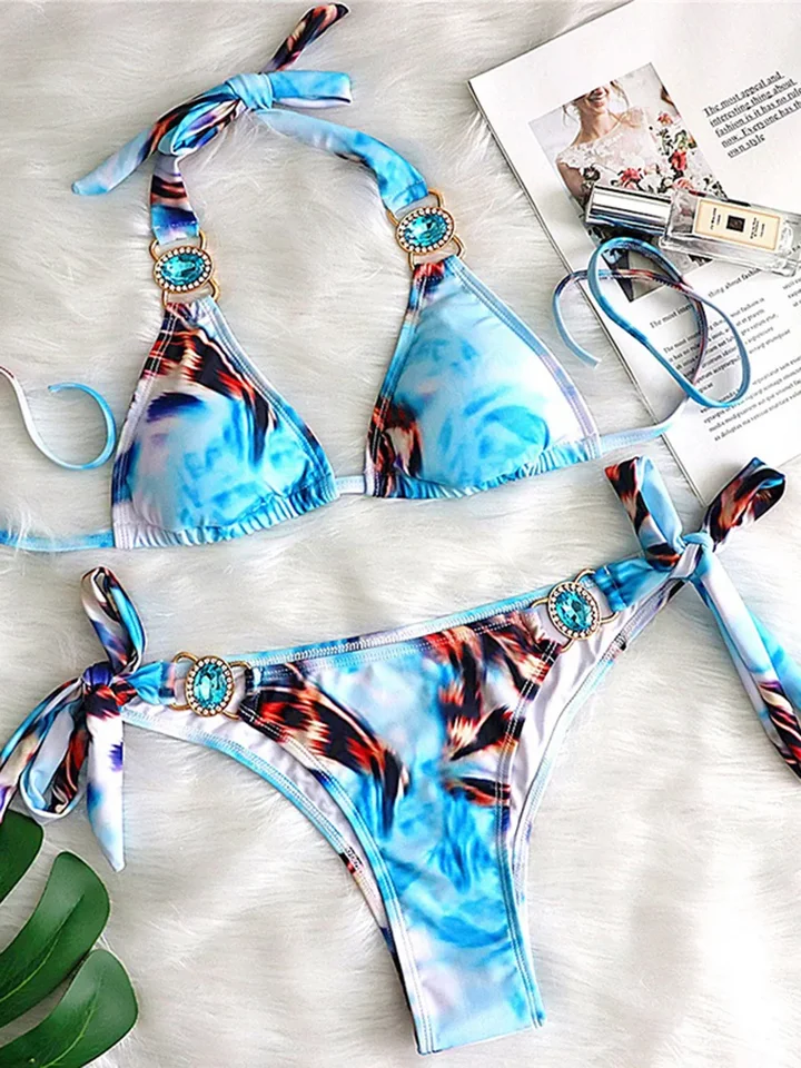 Sexy halter leopard bikinis 2025 klenotnícke diamantové bikiny Ženy plavky ženské plavky s dvoma dielmi bikiny set plavky plávať