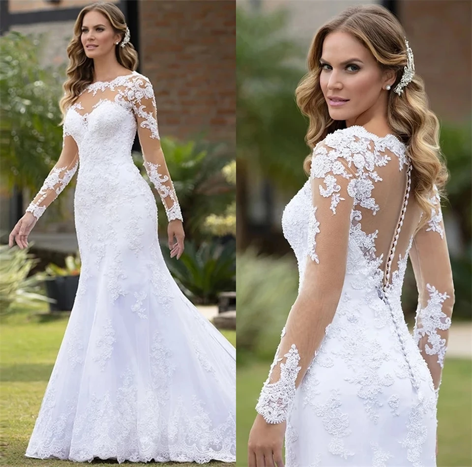 Sexy ilúzia Mermaid Svadobné šaty čipky čipky robe de mariée svadobné nevesty Súdne šaty súdny vlak