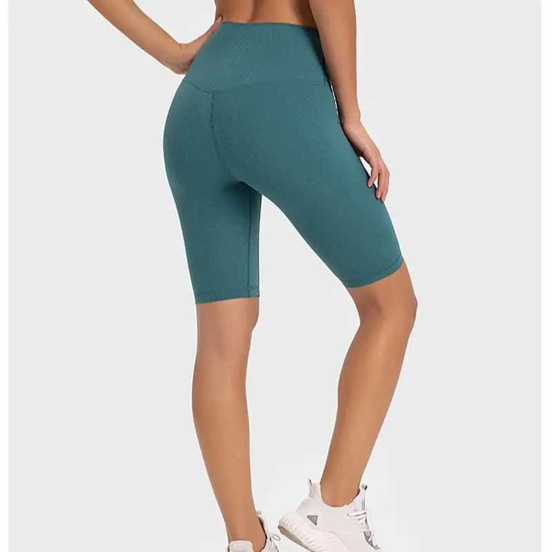 Sexy masívna farba rebrá Ženy Šport krátky vysoký pás fitness joga s krátkym leggingovým cyklistickým tréningom tréning komplexný tréning