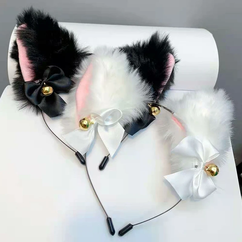 Sexy mačacie uši čelenka pre ženy dievčatá čipkovaný luk náhrdelník plyšový zvonček na vlasy Cosplay maškaráda party kostýmy vlasové doplnky